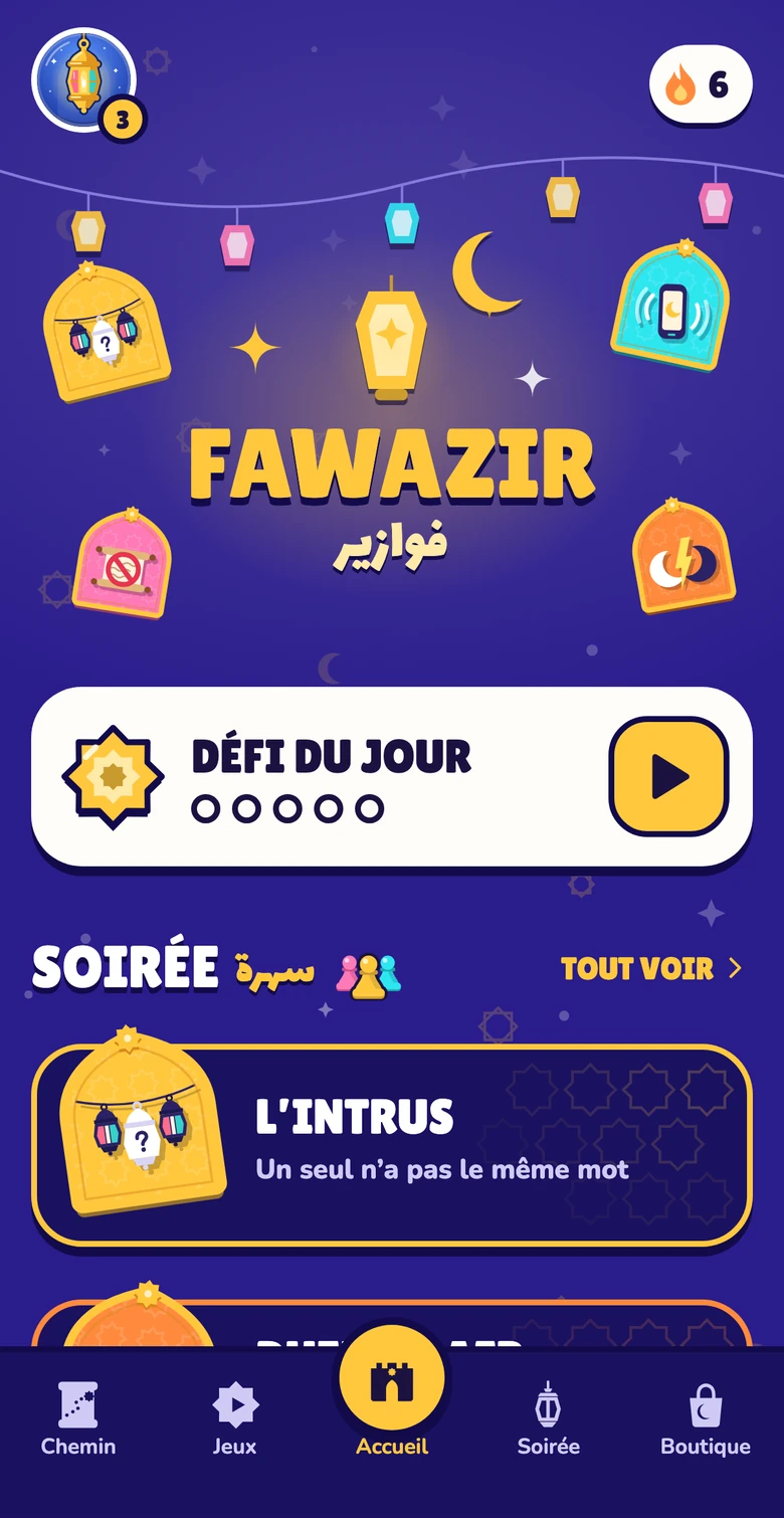 L'accueil de Fawazir : défi du jour et jeux de soirée